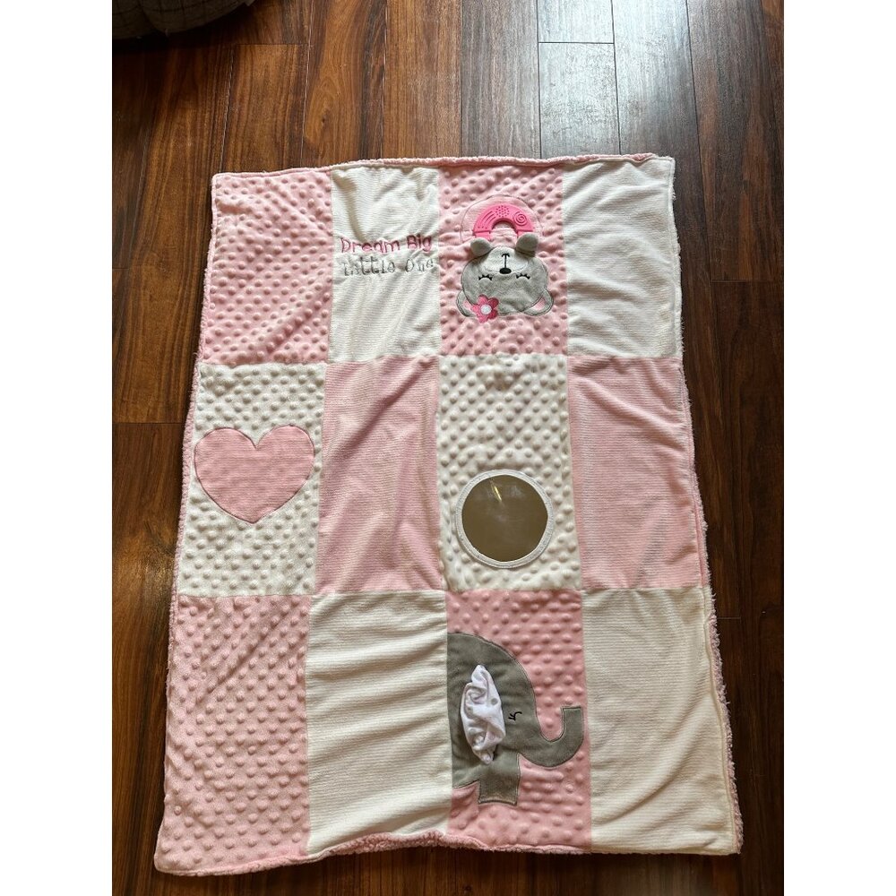 Dream Big Little One Pink White Block Minky Dot‎ Forever Baby Activity Blanket